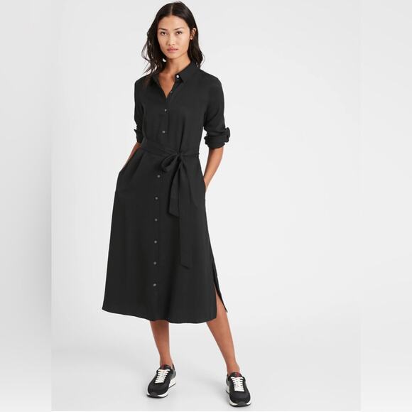 Banana Republic Dresses & Skirts - Banana Republic Long Sleeve Tencel Midi Length Shirt Dress in Black Size XS